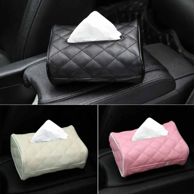 Moscare Car Tissue Holder,PU Leather Hanging Car Visor Tissue Case Box Black Car Napkin Box Holder 