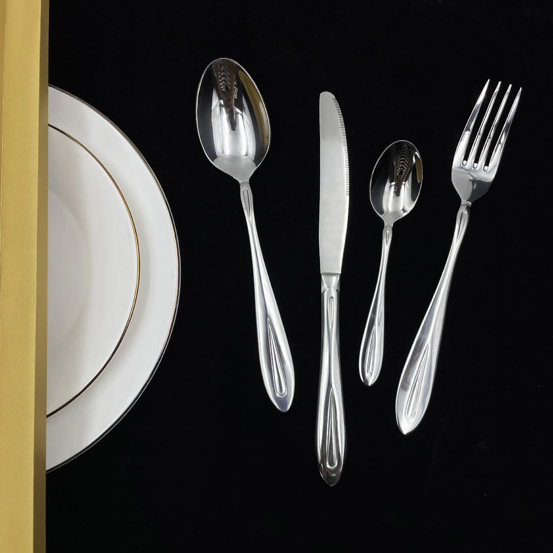 Bulk Blanks a Besteck Custom logo Dinner Fork Spoon Knife Silverware Stainless Steel Flatware Set