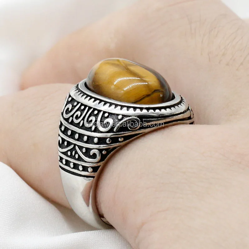 Turkish on sale Handmade Jewelry 925 Sterling Silver Tiger's Eye Stone Men Ring Sz 11