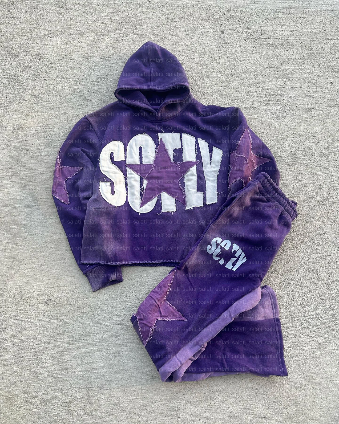 Customized Applique Embroidery Fleece Tracksuit Cotton Oversized Flared Sweatsuit Jogging Suit Female Acid Washed Hoodie Set Men gallery 8