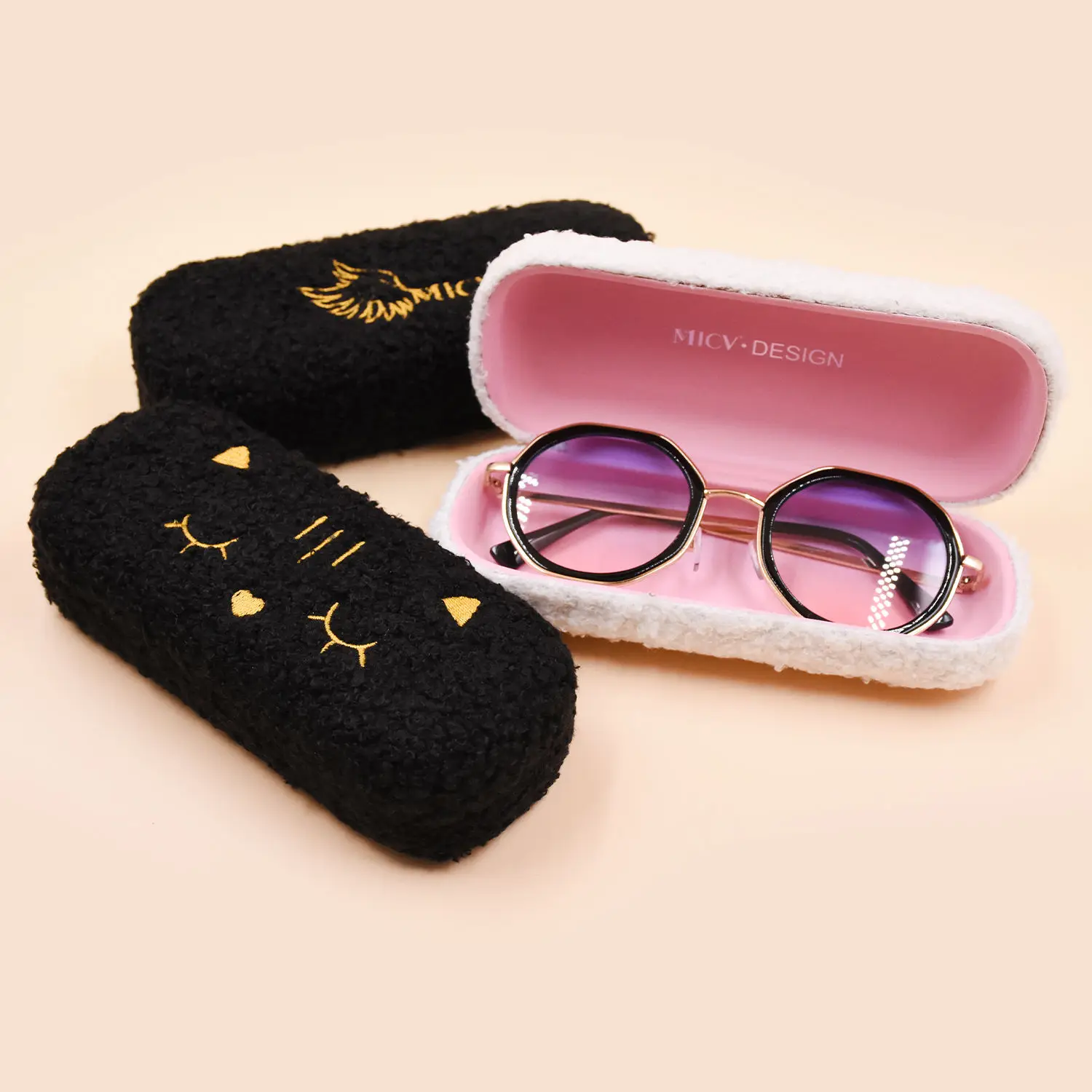Bestpackaging Fashion Design Fluffy Cat Cute Panda Eyeglasses case Hard  Metal Glasses case Kids Spectacle case for Kids