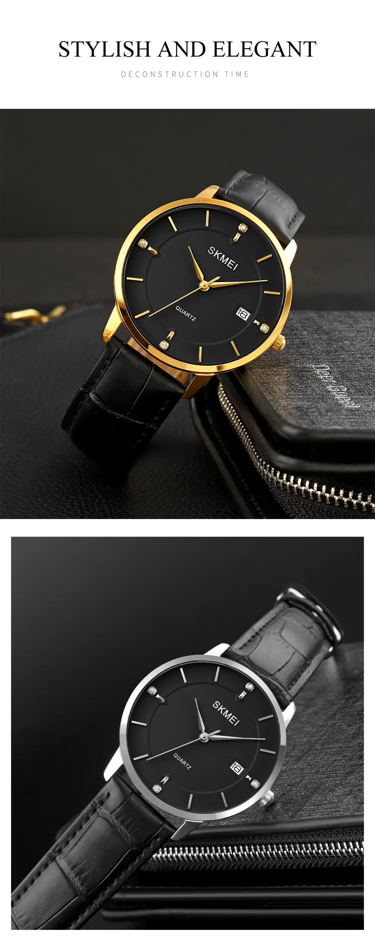 Skmei 1801 Simple Men's Watch Business Calendar Waterproof Quartz Leather Belt Watch.
