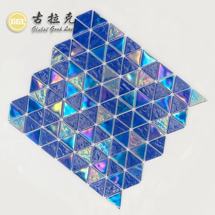 Triangle Shape Iridescent Blue Glass Mosaic Tile For Swimming Pool