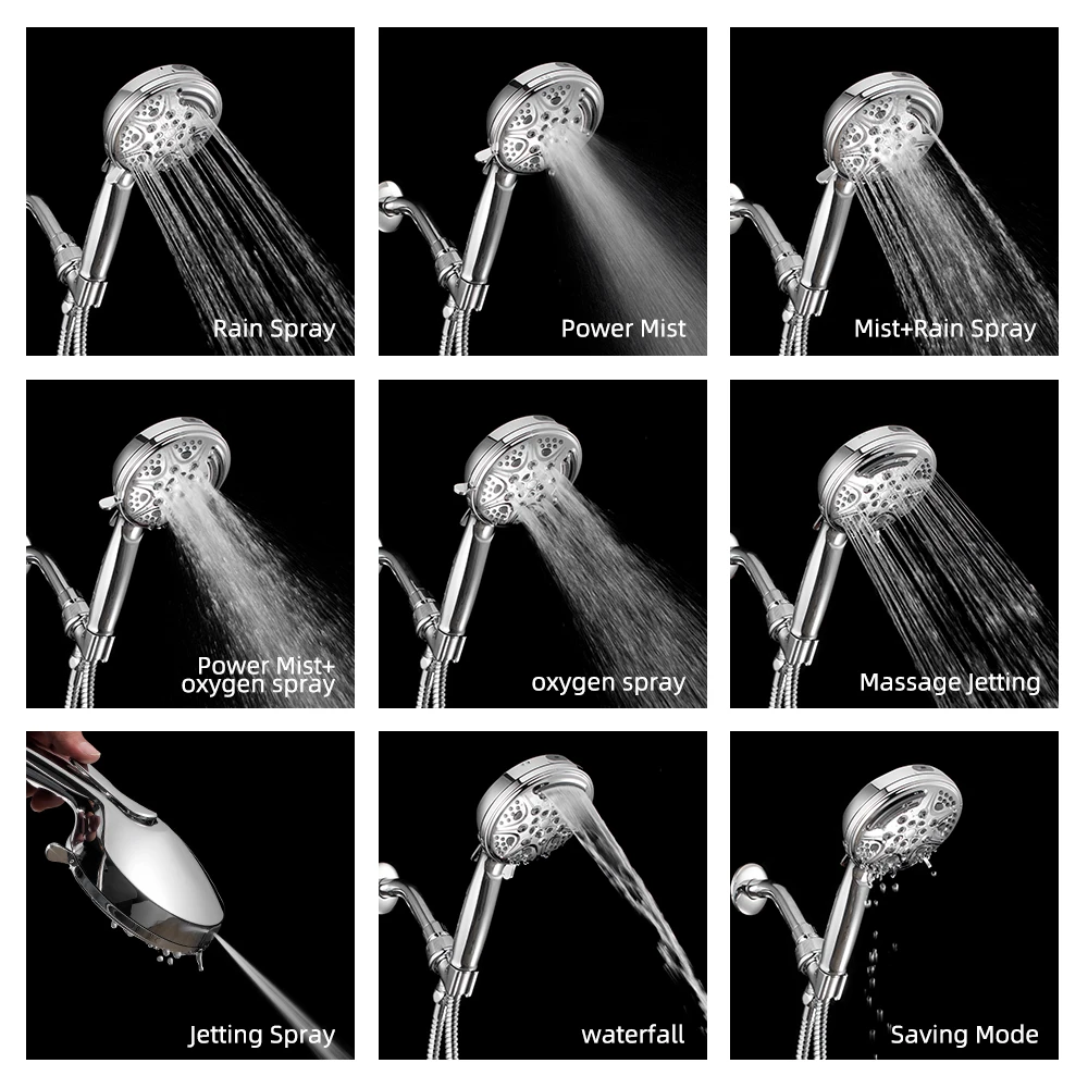Modern New Tech 9 Spray Waterfall Jetting Hand Shower Head with High Pressure