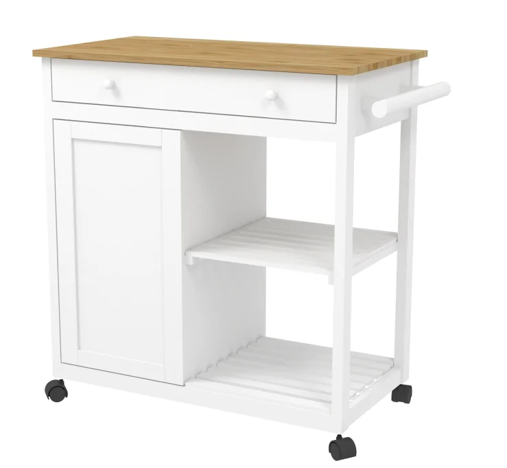 White Wooden Rolling Utility Cart Shelf Furniture Kitchen Serving ...