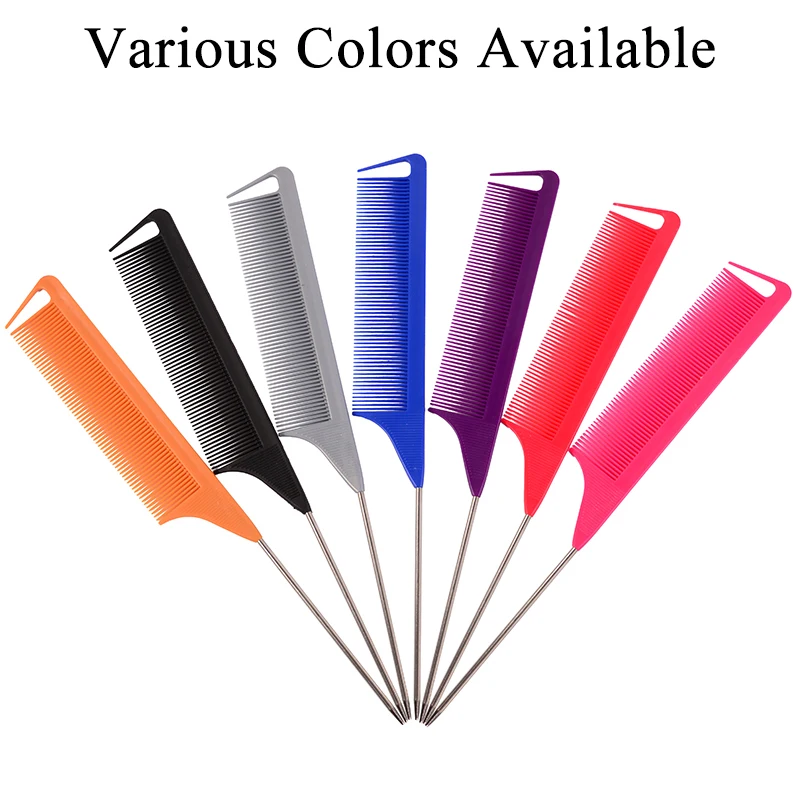 Wholesale Salon Hairdressing Rat Tail Comb Anti Static Heat Resistant Parting Hair Comb Metal Pin Tail Carbon Braiding Comb
