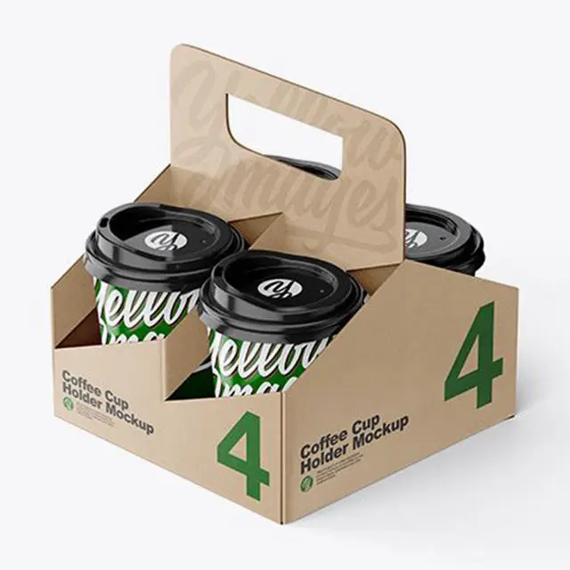 Custom Printed Disposable Coffee Packaging Portable 2 4 Cup Holder Milk Tea Lemonade Takeaway Cup Holder Carrier With Handle details