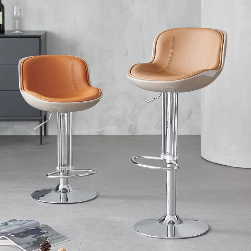 Роскошная мебель для виллы Современная высокая спина из нержавеющей стали вращающееся кожаное барное кресло стулья