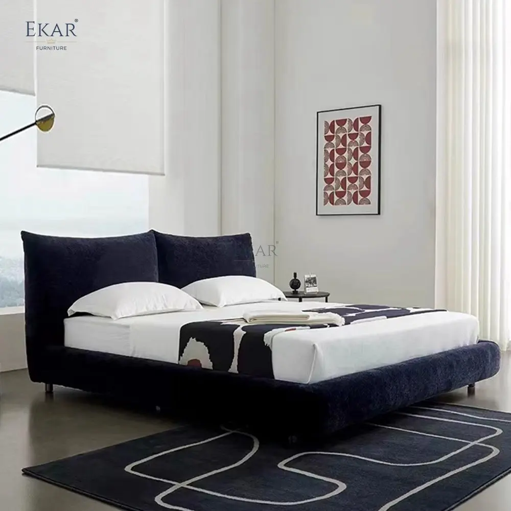 product metal frame bed with feather filled headboard and wood combination for luxurious bedroom-62