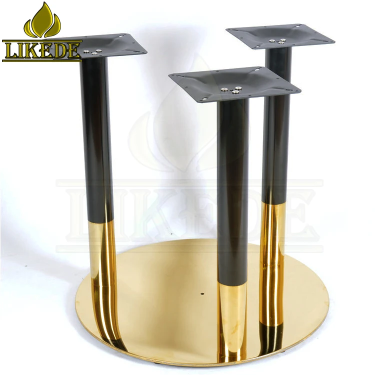 Newest High Quality Shiny Gold Black Big Large Heavy Duty 3 Pillars Columns Stainless Steel Table Base