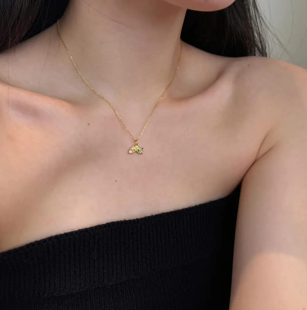 KAKODIY beautiful colorful zircon necklace jewelry 925 sterling silver 18K gold plated rainbow pendant necklace for women detail 9