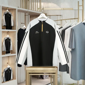 Autumn Men's 180g Blank Breathable Anti-Wrinkle Quick Dry Sports Long Sleeve Half Zip T-Shirt Loose Fit Sunscreen Contrast Color