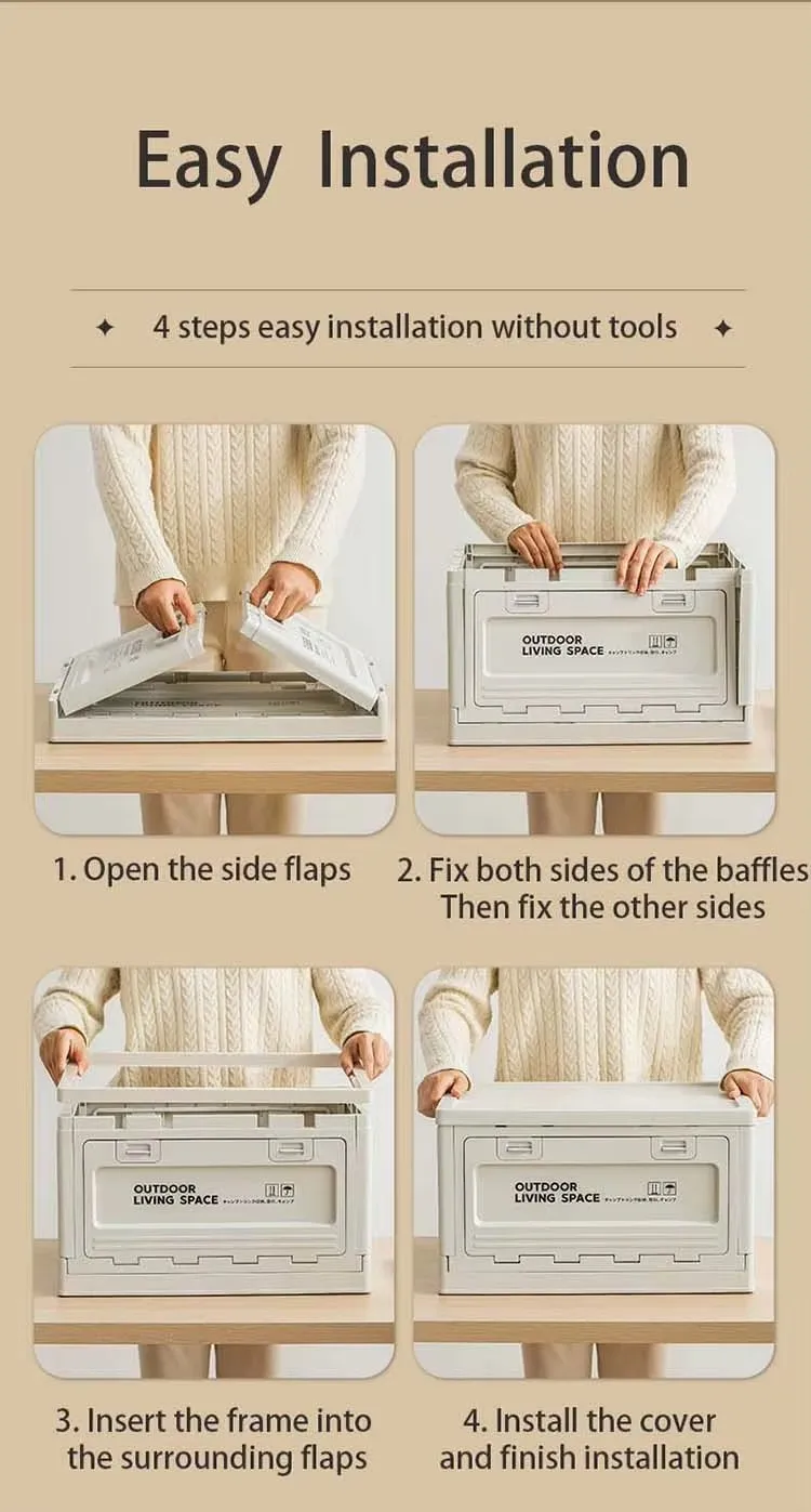 Large Plastic Storage Box with Side Opening Door Injection Technics Rectangle Shape for Car Trunk Camping Toy Storage details