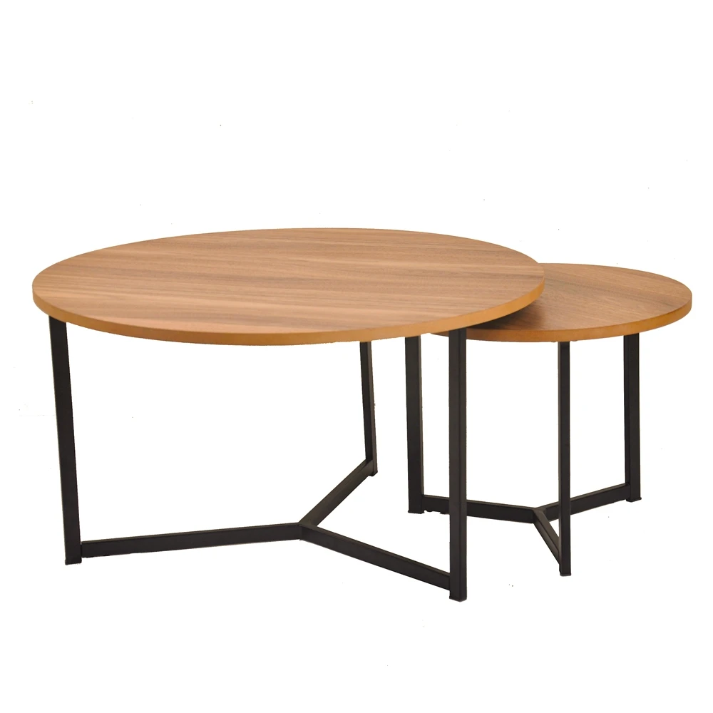 Modern Luxury Walnut Veneer Paper Cover Coffee Table Set Round Black