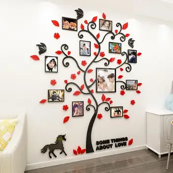 New Arrival 3d Happy Family Tree Photo Frame Crystal Wall Stickers Acrylic Decoration Name Sticker