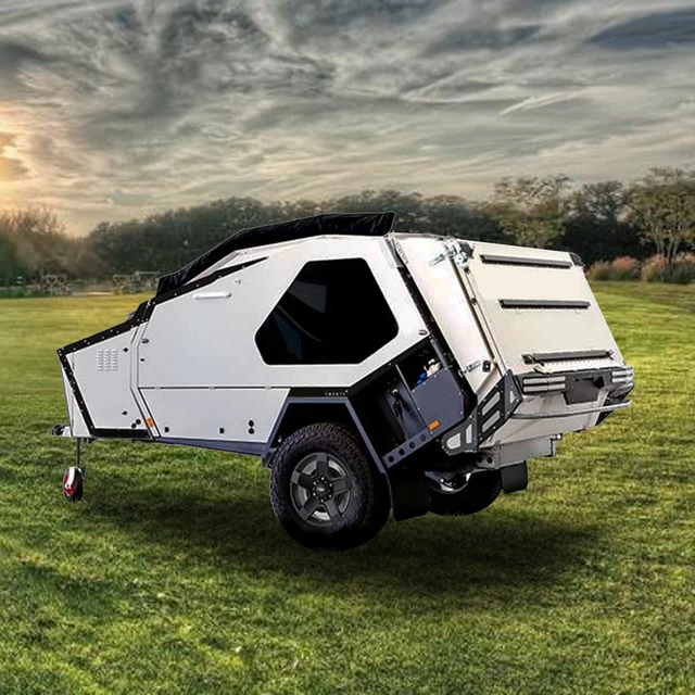 Ecocampor Custom Small RV Caravan Offroad Camper Trailer with Top Roof Tent and Kitchen