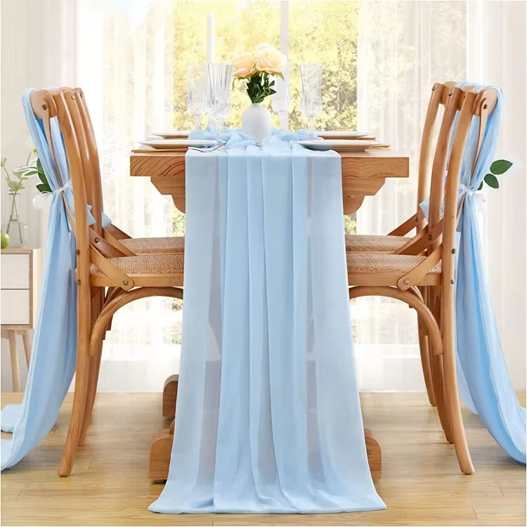 8 Caminos De Mesa De Gasa Azul Claro 55x300 Cm - Decoración Bohemia Para Bodas, Fiestas