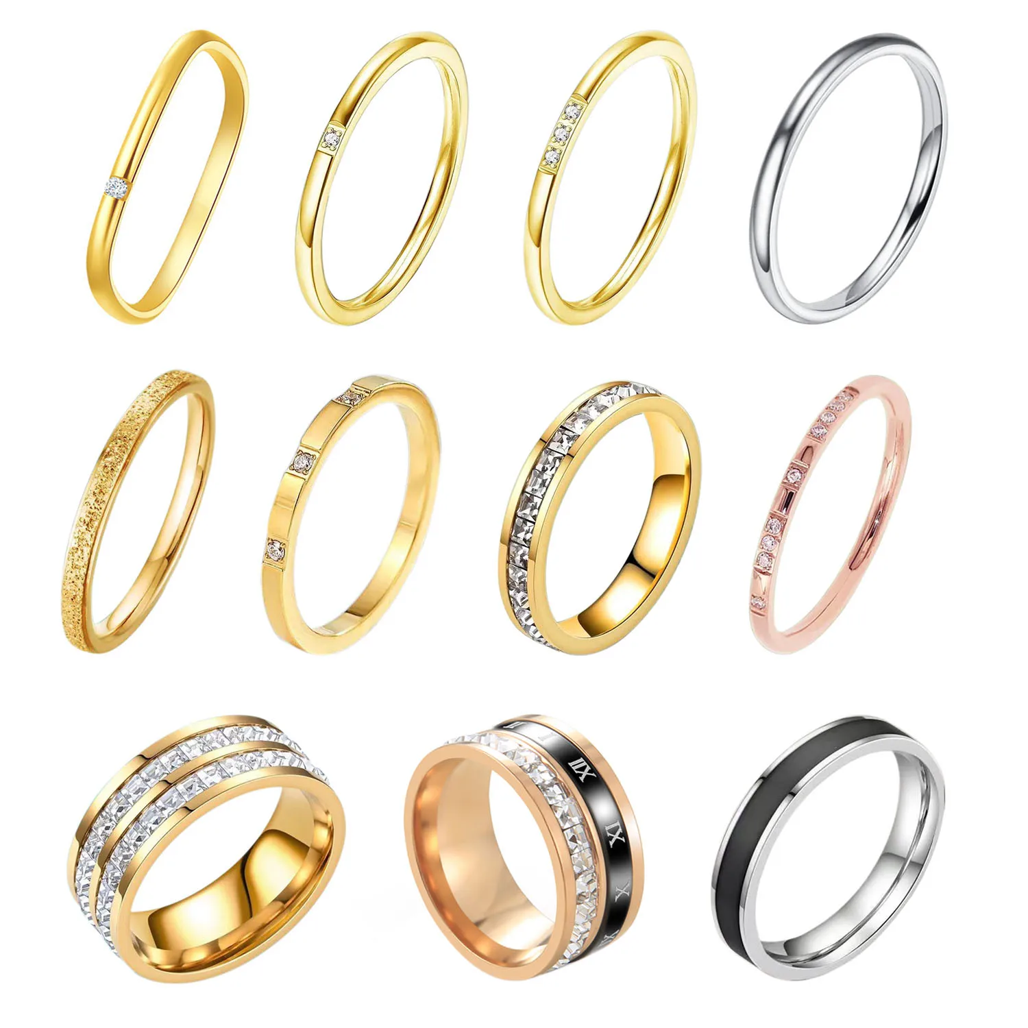 Fashion Jewelry Rings Collection Simple Stainless Steel PVD 18k Gold Plated CZ Ring for Women