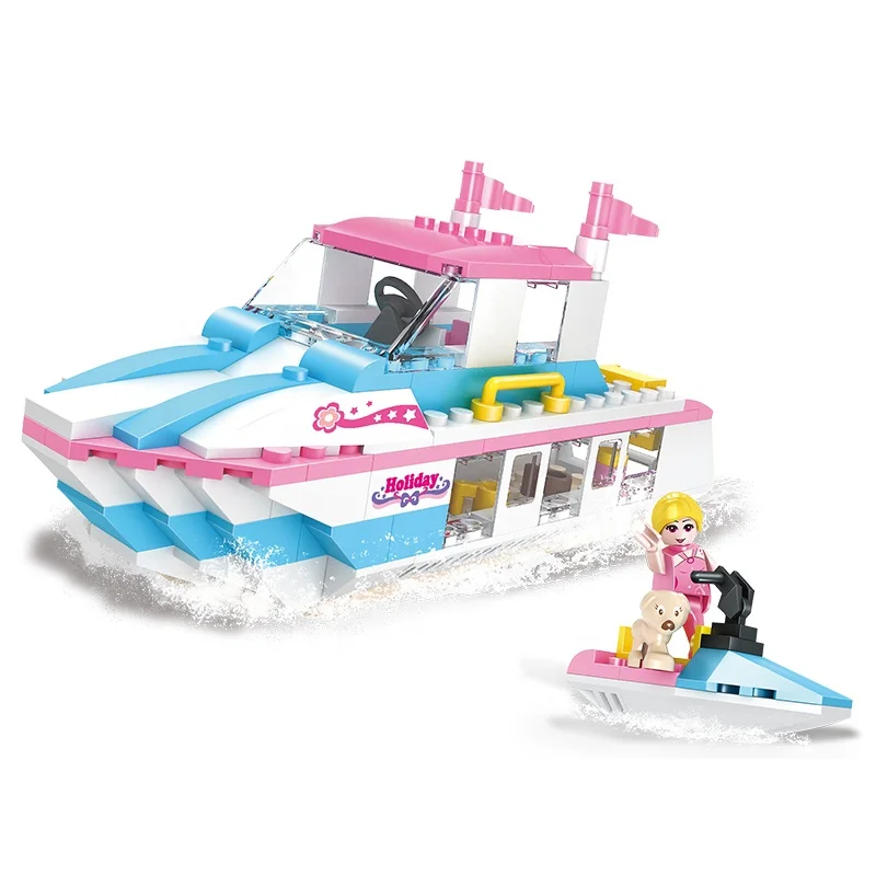 COGO 164 PCS ABS Assemble Plastic Luxury Yacht Ship Creative Building Brick Block Toys for Kids