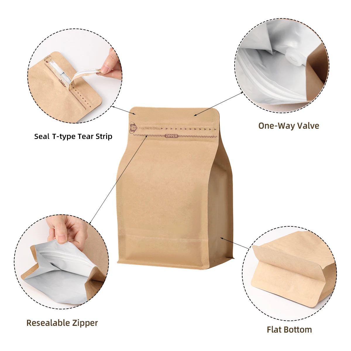 500g Custom Printed Laminated Stand Flat Bottom Paper Packaging Biodegradable Compostable Resealable Empty Coffee Bean Bag supplier