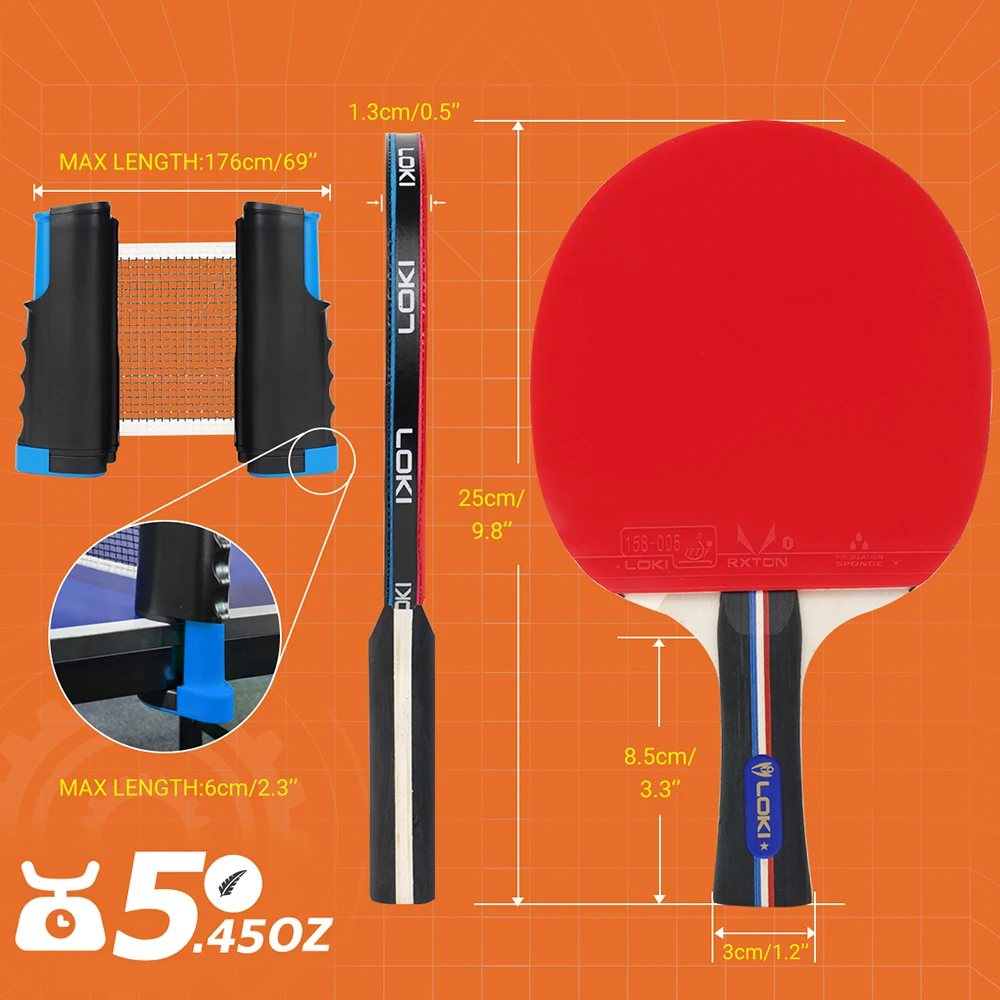Loki Factory Supply Table Tennis Net and Paddle Set  Premium Ping Pong Set Portable Table Tennis Racket Set