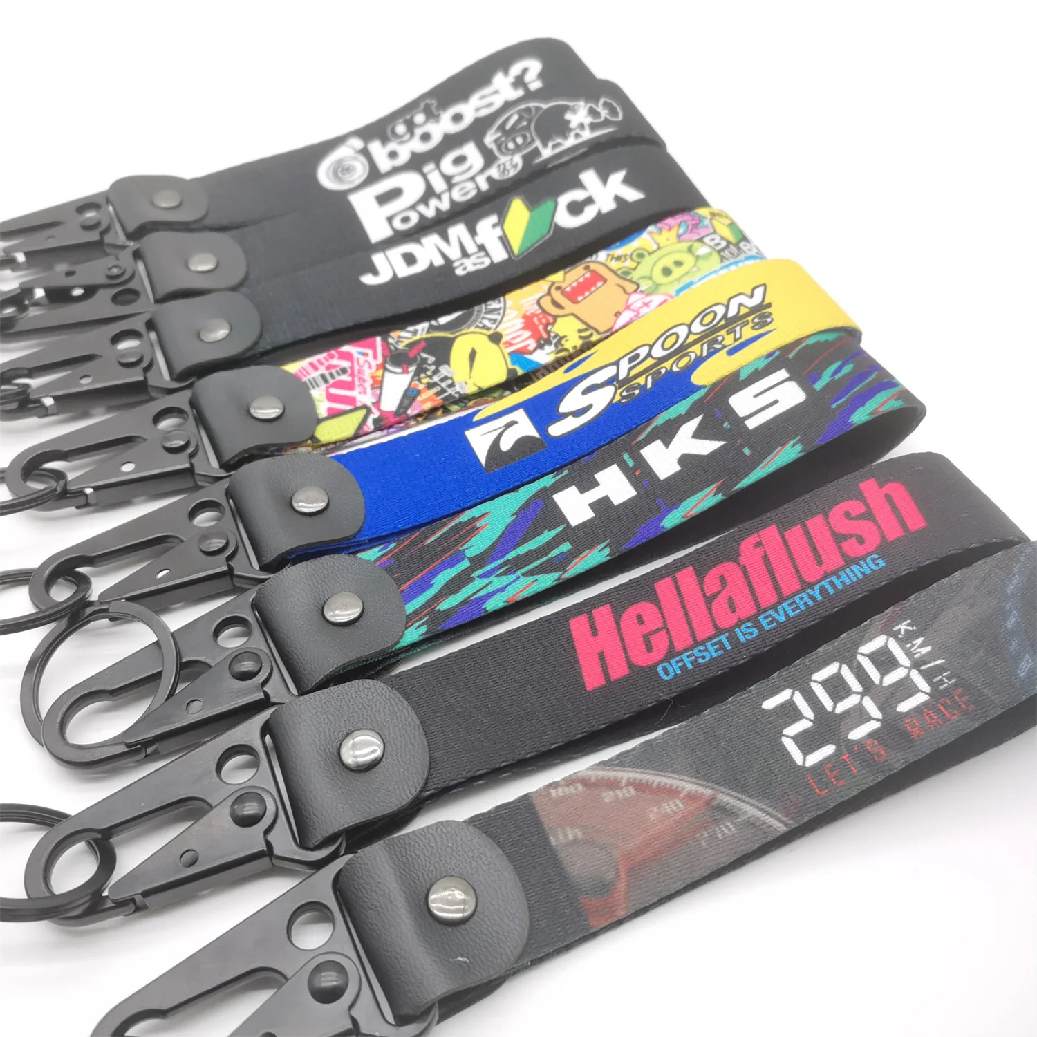 Anime JDM Wristlet Keychain Lanyard Key Strap Tow Sides Thermoprint Nylon Rings Car Motorcycle Moto Bike Key Tag Accessories