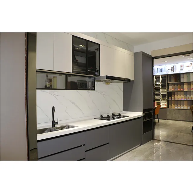 High-End Modern Design Kitchen Cabinets with Waterproof Aluminum Drawers Wood Storage Cabinets