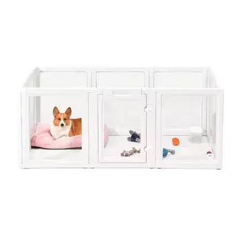 Hot Selling Simple Design White Indoor Sustainable Portable Acrylic Transparent Pet Playpen with Freely Combined Panels