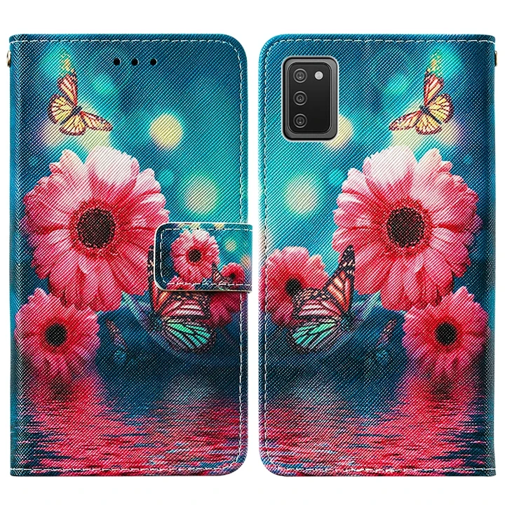 Funda de cuero cuadrada con patrón geométrico, cubierta de flores