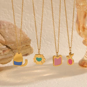 Wholesale Women's Cute Cartoon Style Link Chain Pendant Necklace 18K Gold Plated Stainless Steel Waterproof Sweatproof
