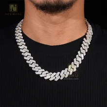 New Arrival Top Quality 15mm Two Rows Baguette Iced Out Moissanite Diamond Cuban Link Chain