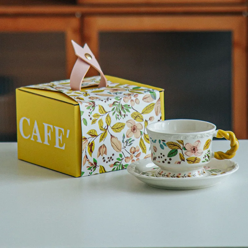 Tasse à café de Restaurant Ensemble de tasses à café et soucoupes en céramique, tasse de petit déjeuner, rétro chinois, fleur de Kola, thé de l' après-midi, tasse de ménage, tasse de thé