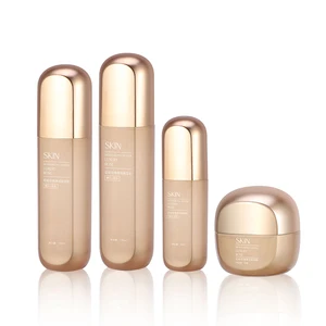 Customized 100ml Rose Gold Cosmetic Glass Lotion Bottle and Glass Cream Jar with Unique and Beautiful Shape