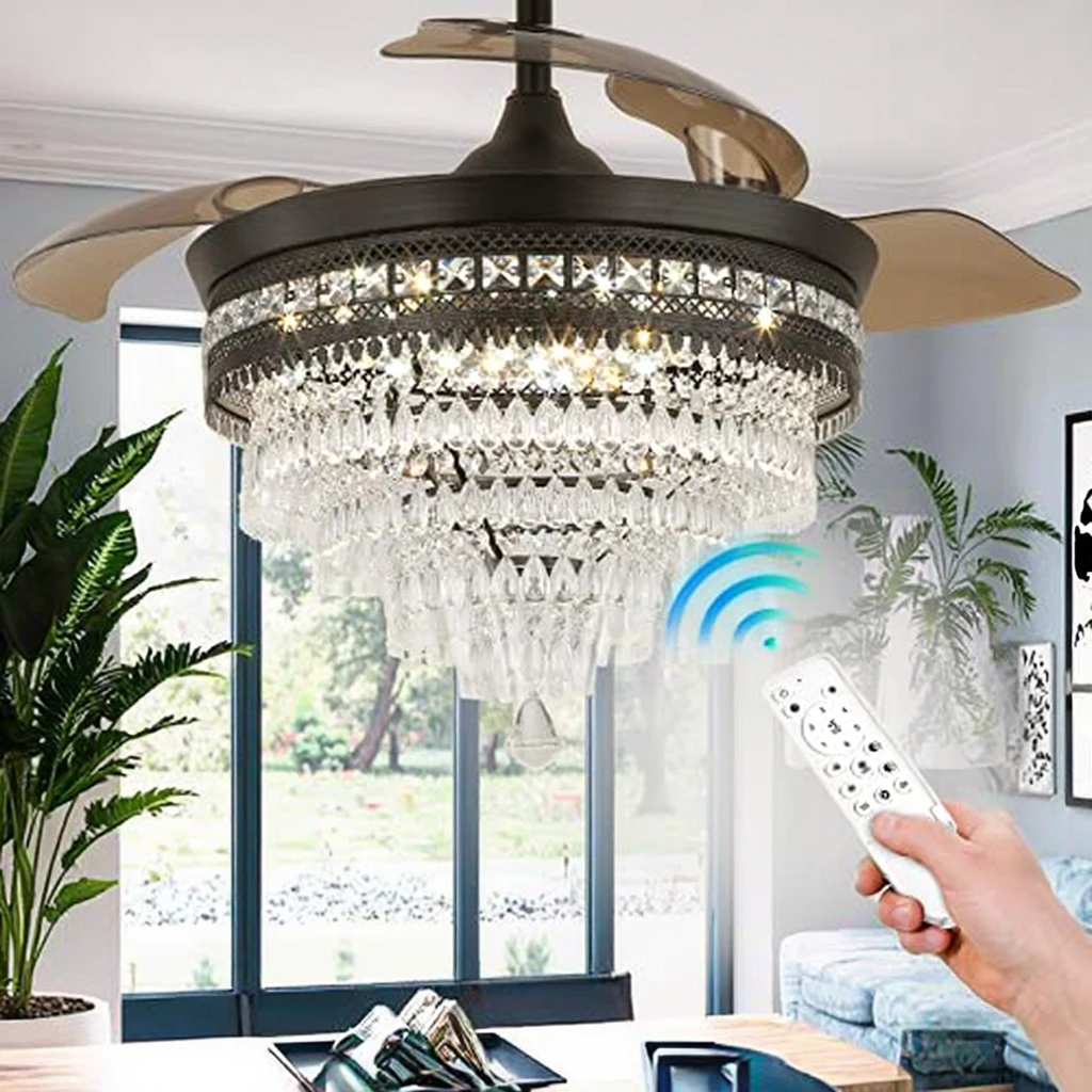 Best 42-Inch Crystal LED Ceiling Chandelier with Retractable Blade
