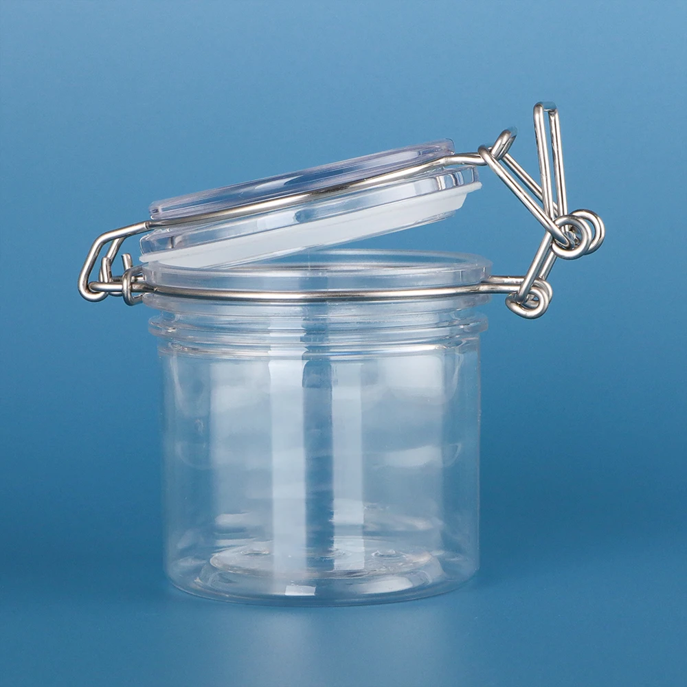 150ml 500ml 1000ml Round Pet Cosmetic Metal Seal Buckle Cover Containers Cream Kilner Airtight Jar Set Plastic Clip Top Jars