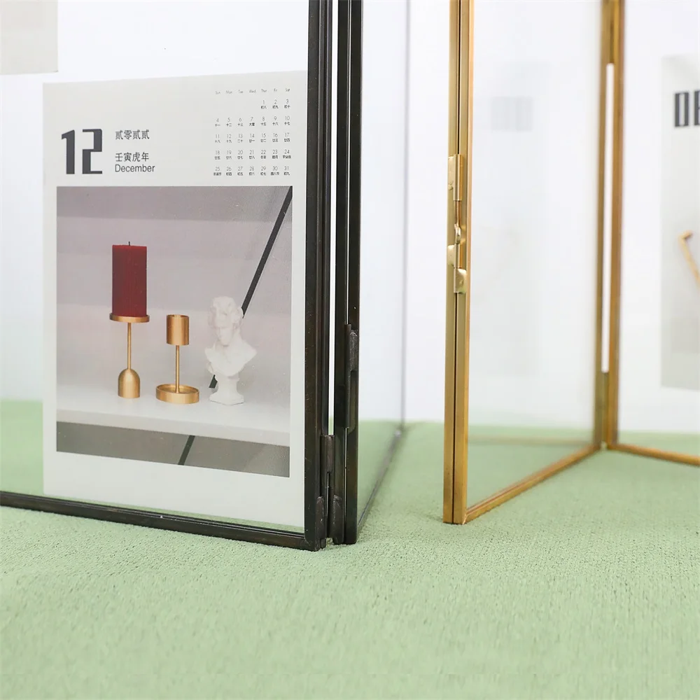 Double Opening Brass Frame Photo Picture Metal Glass Frame Double Sided ...
