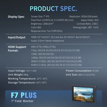 FEELWORLD F7 PLUS DSLR Camera Field Monitor, 7 Inch IPS Touch Screen, DC 8V Output for Camera, ODM/OEM Supported product image