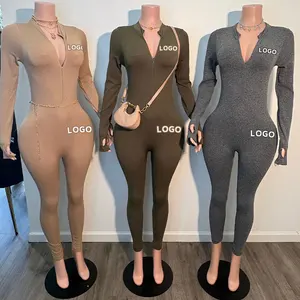 Huili Manufacturer Stand Neck Half Zip Knitted Bodysuit Activewear Set  Custom Logo Sports Jumpsuit Loungewear Sets for Women