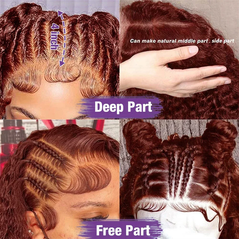 Rötlich braune Jerry Curly Lace Front Perücke Remy Echthaar 13x6 Kinky Curly Glueless Transparent Frontal Perücke_voghion.com