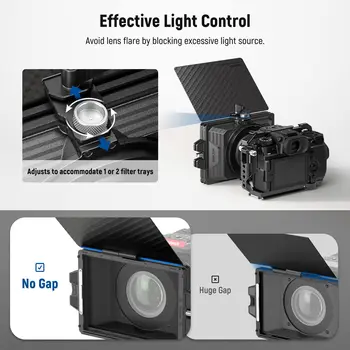 NEEWER 4 Circular Lens Ring Adapters 67/72/77/82mm Mini Matte Box with Two 4"x5.65" Filter Trays Matte Box for Camera detail image