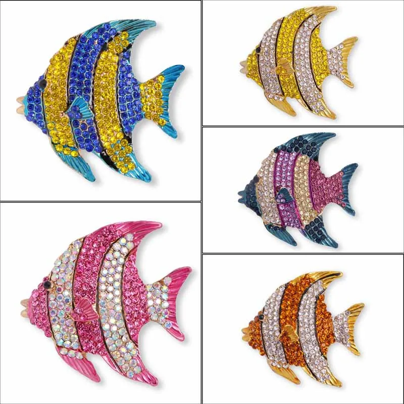 Hot Selling High-End Fashionable Diamond Inlaid Small Fish Brooch Alloy Animal Brooch Pin Scarf Buckle in Stock