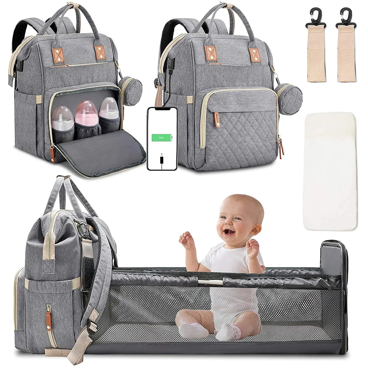 Waterproof Backpack w/Large Capacity & Multiple Poc... Zuzuro Diaper Mommy Bag 