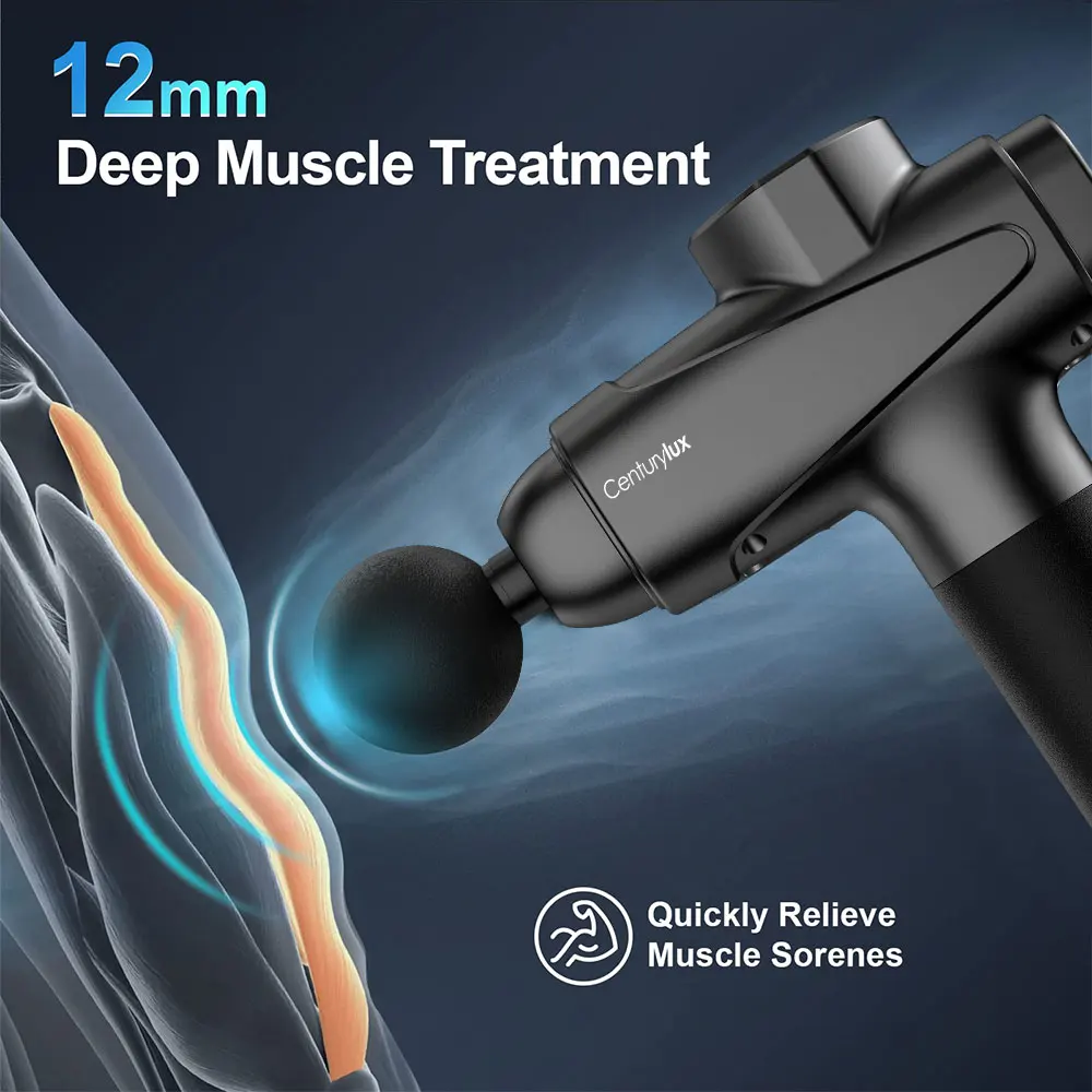 Massage Gun,TaoTronics Deep Tissue Percussion Muscle Massager Handheld  Cordless Back Massager with 20 Speeds and 6 Heads(Sliver) 