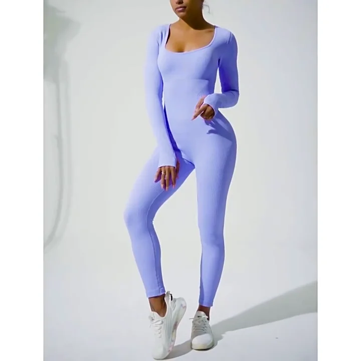 2023 Rompers Women Elastic Square Neck Compression Ribbed Athleisure ...