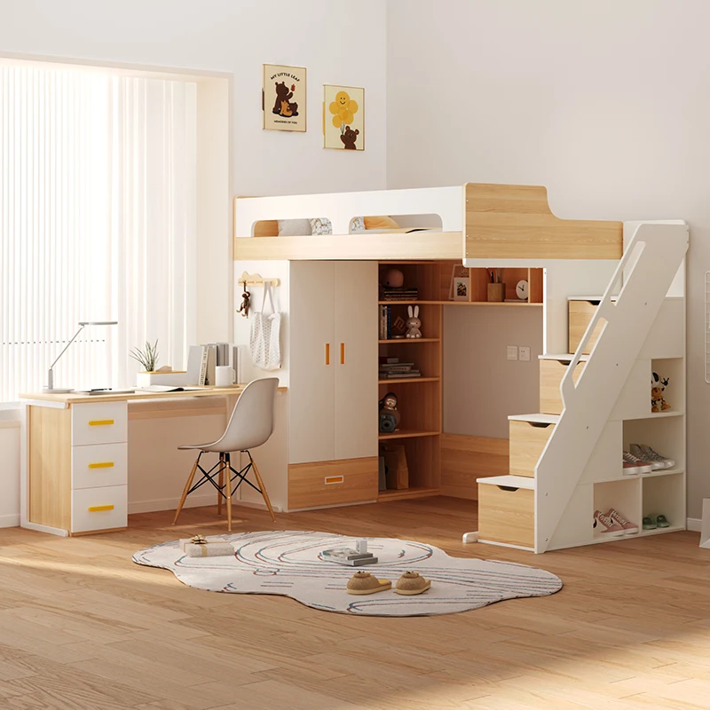 Small Space Saving Study Table for Bedroom Boys & Girls Children's Raised Bed with Study Features Underneath for Apartment Use