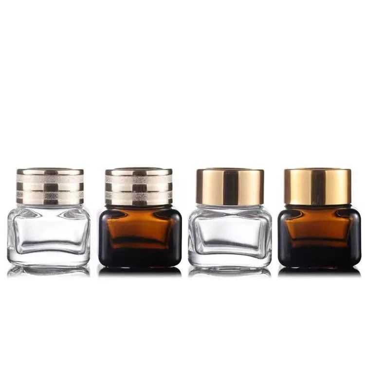 High-End 15g Clear  Glass Square Jars Aluminum Lid  Cosmetic Skincare Packaging Container Body Face Eye Cream Paint details