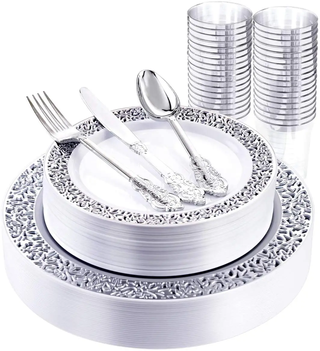 Amazon Silver Plastic Flatware Silver Plastic Plates, Disposable