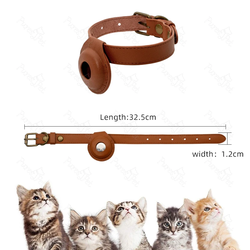 Drop Shipping Personalize Adjustable Small Pet Luxury Real Genuine Leather Airtag Cat Collar