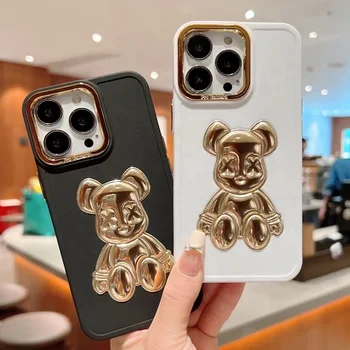 newest luxury stylish woman girl 3D electroplated cute cartoon bear design mobile phone case for iphone 15 14 13 12 11 pro max