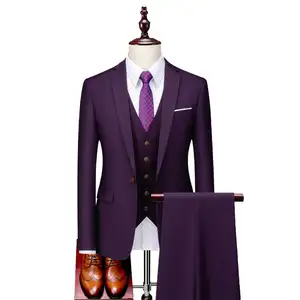 New Arrival Men's 3-Piece TR Solid Fabric Slim Fit Wedding Formal Suits Set Professional Business Style Plus Size & Breathable